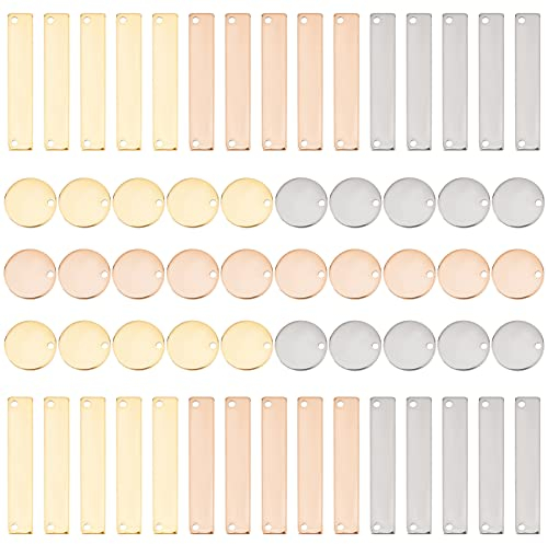DICOSMETIC 60 Stück 3 Farbe Edelstahl Rund Charme Metall Gravur Rohlinge Blank Stamping Tag Metall Stempel Anhänger Rechteck Rund Rohlinge Anhänger für Die Schmuckherstellung, 35x6mm/15mm