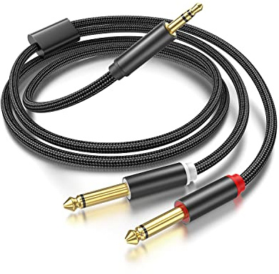Câble de dérivation mono 3,5 mm TRS vers double 6,35 mm 1/4 TS mono (1,1 m) compatible avec iPhone, carte son d'ordinateur, lecteur CD, haut-parleur multimédia, système stéréo domestique