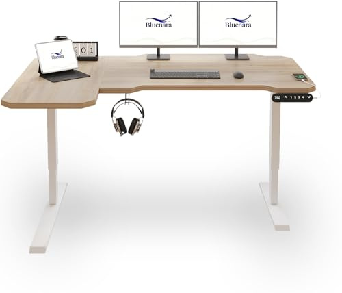 Bluenara Schreibtisch Höhenverstellbar Elektrisch, L-Form 150CM Sitz- & Stehpult mit 4 Memory Steuerung, Helle Eiche Spleißplatte, höhenverstellbarer Schreibtisch fürs Homeoffice