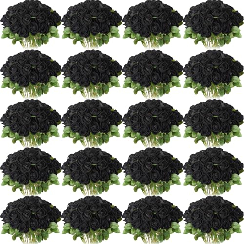 Tigeen Künstliche Rosenblumen, künstliche Seidenrosen, realistisch, langer Stiel, Blumensträuße für Hochzeit, Tafelaufsätze, Blumenarrangement, Zuhause, Küche, Dekoration, Schwarz, 150 Stück
