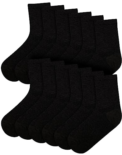A2Z 4 Kids Boys Girls Children Kids Back to School Cotton Rich Plain Ankle - Socks 970 6 Pack Black 10-14
