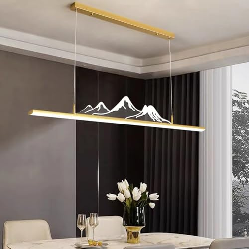 Moderne LED Pendelleuchte esstisch Dimmbar Kreative Mode Hängeleuchte Esszimmerlampe Linear Design Pendellampe Büro Kronleuchter mit Fernbedienung Hängelampe Küchen Esstischlampe (Gold, L120cm)