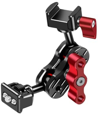 NovelGoal Brazo mágico de doble cabeza con cabeza esférica de 20 mm, abrazadera NATO, montaje de zapata fría, tornillo de 1/4, soporte universal de mano mágica para soporte de jaula de cámara DSLR