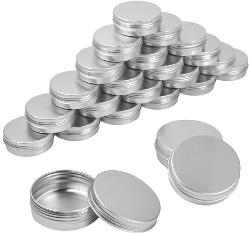 24 Pièces Pots en Aluminium de 60 ML, Contenant Cosmétique Vide Petite, Boîtes à Couvercle à Vis en Métal Rond, Pots de Échantillon de Voyage pour Crème Bougies Maquillage Baume à Lèvres (Argent)