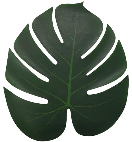 ARTIFIPLANT Hojas de palma artificiales, 36 manteles individuales de hojas grandes de 15.4 x 13.8 pulgadas, hojas de palma verde, decoración de mesa tropical, decoraciones de fiesta, decoración de