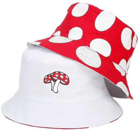 LANLYLGQ Chapeau de pêcheur unisexe à porter des deux côtés - Protection UV - Chapeau d'été, Rouge champignon, taille unique