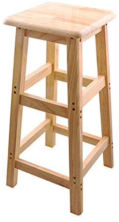 Taburete de bar rústico de madera maciza con escalera para el hogar, cocina, desayuno, silla alta con asiento cuadrado, ideal para cafetería y restaurante, altura de 80 cm, color madera natural