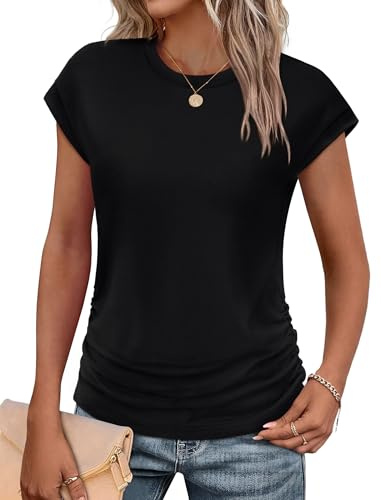 Tshirts Shirts for Women Short Sleeve Ladies Work Blouses Dressy Casual Slimming Tops Summer 2026 Black S