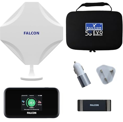 Falcon EVO MOBILE Deluxe – Portable 5G Amplified Antenna including 1800Mbps 5G Portable Router + Accessories
