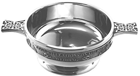 English Pewter Company Wedding Quaich Whisky Tasting Bowl Loving Cup with Celtic Handles - 3.5 Diameter Personalised with Free Engraving [WD255]