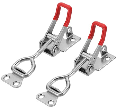 sourcing map 2pcs Adjustable Toggle Clamp M6 x 34mm 396lbs Holding Capacity 4002 Style Quick Release Pull Latches Clamps Hasp with Lock Hole for Smoker Lid Jig Tool Box Case, Silver Red