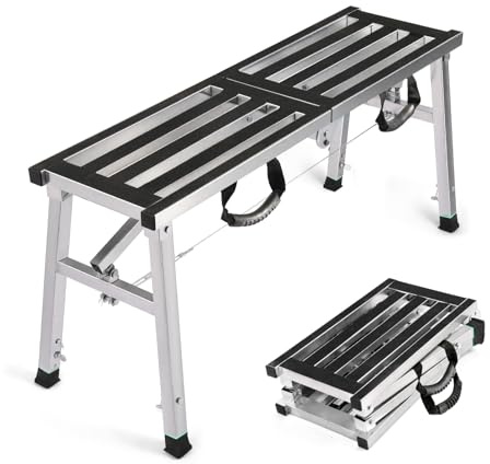 Folding Work Platform 400 Lbs, Height Adjustment 19-27(H), Portable Steel Step Ladder Stool, Perfect for RV Cleaning, Home Painting and Reaching High Places
