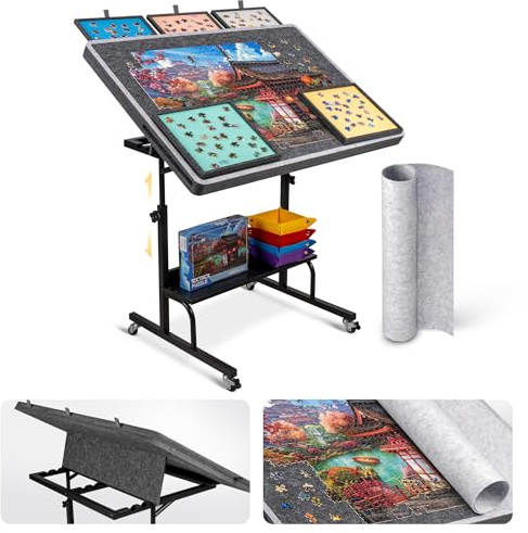 Tektalk 1500 Piece Felt Jigsaw Puzzle Table, Gray