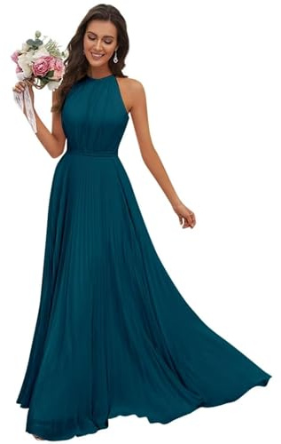 JAEDEN Abendkleid Damen Lang Elegant für Hochzeit Neckholder Brautjungfernkleider Chiffon Festliche Party Kleider