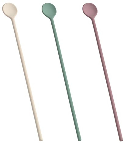 3 Cucchiai da Cocktail in Silicone, Anti Graffio per Bottiglie e Bicchieri | Miscelazione Liscia per Caffè e Drink, Riutilizzabili, per Cucina e Feste, Uso Versatile