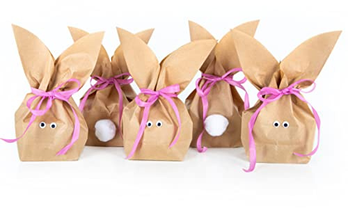 Logbuch-Verlag 5 braun rosa Osterhasen Papiertüten mit Ohren Kraftpapier Tüte Ostern Deko Verpackung Osternest Geschenkverpackung 16,5 x 26 x 6,5 cm