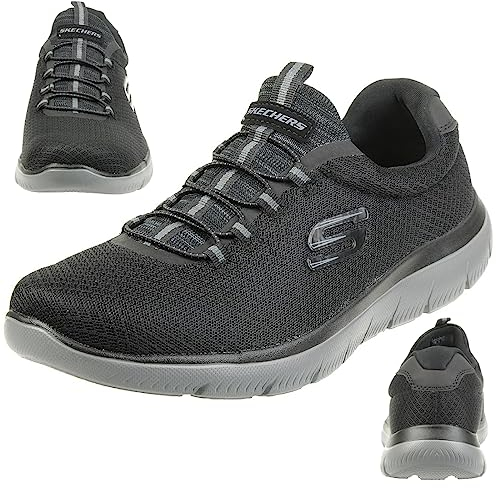 Skechers Men's Summits Sneaker, Black Mesh Charcoal Trim, 11 UK