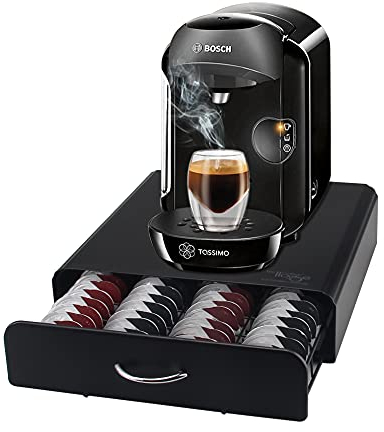 Ever Rich ® Tassimo Pod Holder | 64pcs | T-Disc Coffee Capsules | Bosch Tassimo Stand & Pod Storage Drawer | Anti-Vibration Design I Comes With a Micro Fiber Cleaning Cloth (Metal/Black) (64)