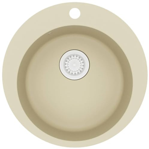 vidaXL Evier de Cuisine Seul Lavabo Rond Egouttoir Encastré Réversible avec Trou de Montage pour Robinet et Distributeur de Savon Intérieur Maison Granit Beige