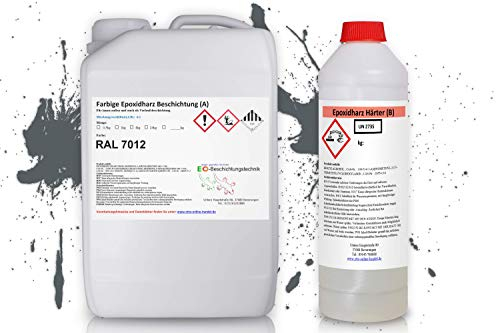 2k Epoxidharz Bodenbeschichtung Innen + Außen (10m²) Epoxy Garage KFZ Werkstatt Beton Estrich Bodenfarbe (RAL7012 Basaltgrau)