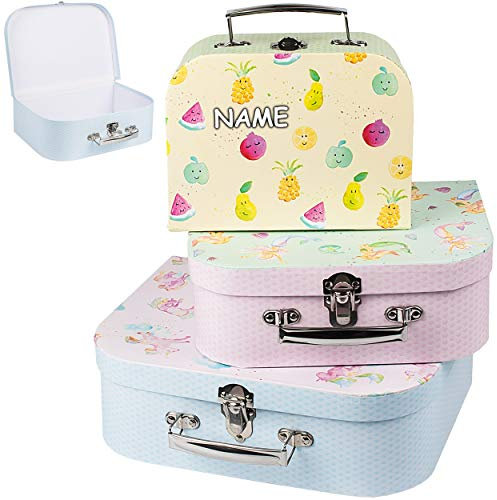 alles-meine.de GmbH Kinderkoffer/Koffer - MITTEL - Einhörner - Meerjungfrau - lustige Früchte - incl. Name - für Spielzeug und als Geldgeschenk - Mädchen & Jungen - Kinder & Er..