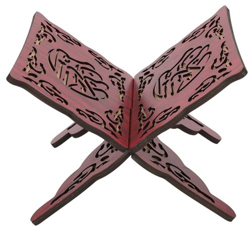 Fydun Koran Koran Heiliger Buchhalter, 7.9 x 10.6 x 8.3in, Retro Geschnitzte rote muslimische Lese Bücherregal Home Office Dekoration Religiöse Lieferungen