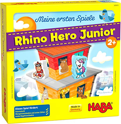 HABA 305912 - Meine ersten Spiele - Rhino Hero Junior, Spiel ab 2 Jahren, made in Germany, bunt