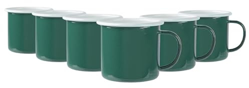 Argon Tableware Enamel Mugs - 375ml - Green - Set of 6 Metal Drinking Cups Coffee Teacup Mug Set Hot, Cold Drinks Cups for Home, Kitchen, Dining, Travel, Camping, Hiking & Outdoor Use