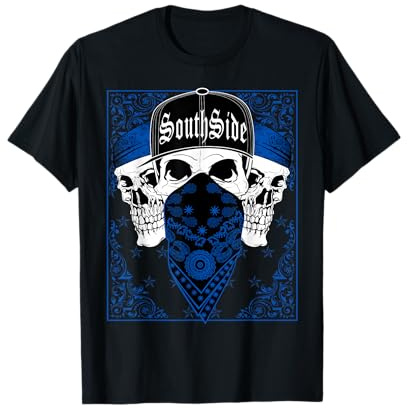 CaliDesign Southside Halstuch mit Totenkopf Gangster Sur, Blau T-Shirt