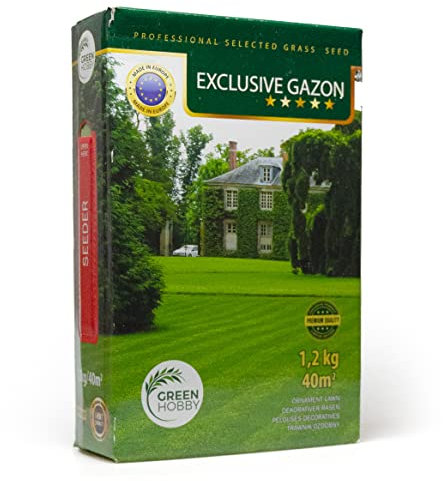 GREEN HOBBY EXCLUSIVE GAZON Professional Lawn Seed, Robust & Winter Hardy Quick Growing Grass Seed For Hobby and Professional Gardeners, Deep Green Lawn Seeds for Shady Areas Drought Resistant 1,2 kg