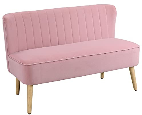 HOMCOM 2-Sitzer Stoffsofa Polstersofa Doppelsofa Sitzmöbel Loungesofa Holz Samtartiges Polyster Schaumstoff Rosa 117 x 56,5 x 77 cm
