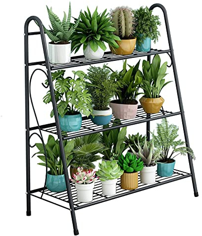 Métal Étagère À Fleurs Étagère À Plantes De 3 Niveaux, Simple Et Élégant Décorative Banc À Fleurs Pour Maison, Étagère De Rangement Porte-chaussures Gain De Place Extérieur Intérieur ( Color : Black )