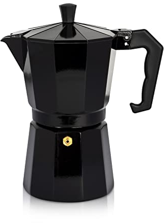 KRÜGER Aluminium-Espressokocher mit Silikon-Dichtring für 6 Tassen - schnelle und einfache Espresso-Zubereitung - Sicherheitsventil verhindert Überlaufen - handlicher Griff (schwarz)