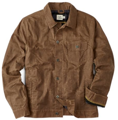 Huckberry Flint and Tinder Men's Flannel-Lined Waxed Trucker Jacket, Water & Weather Resistant Mens Jacket