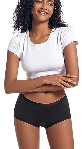 Goat Union Organic Cotton Boyleg Period Underwear for Women & Teens - Moderate Absorbency Period Panty Black, L, Pack of 1