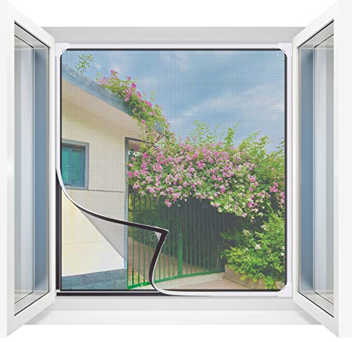 Fliegengitter Fenster Magnet,Selbstklebendes Fliegengitter für Fenster Max Größe 150 x 180cm， Glasfasernetz Einfache Installation Verhindert das Eindringen von Insekten/Fliegen/Moskitos in den Raum