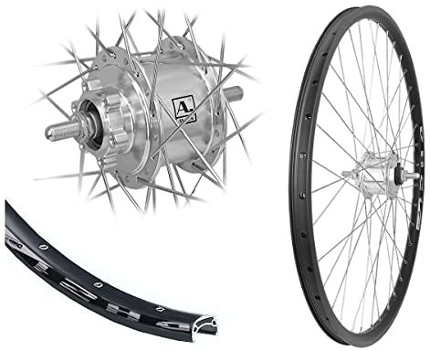 Bärwinkels 26 Zoll DH21 Hohlkammerfelge Disc 559-21 schwarz Black Dingo Nabendynamo 3 in 1 mit Vollachse Silber für 6-Loch Bremsscheibe