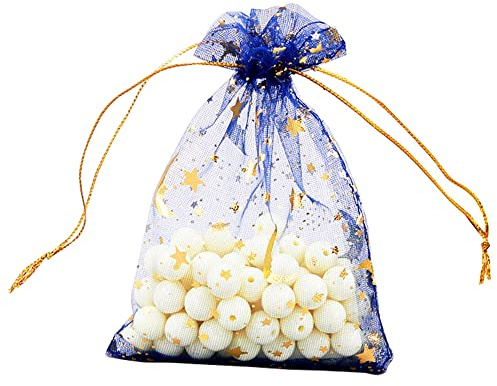 Wambere 50 Stück Organzasäckchen,Organzabeutel Bunt,Geschenkbeutel Säckli,Heißprägen Organza-geschenktüten Organza-Beutel mit Kordelzug,Hochzeit Bonbonsbeutel,Schmuckbeutel,Blau C11*16cm