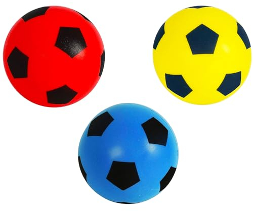 HTI Fun Sport Foam Footballs 3 Pack – Soft 19.4cm Sponge Balls for Indoor & Outdoor Play | Lightweight & Durable | For Kids, Teens & Adults | Red, Blue & Yellow | Age 3+