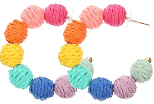 Milisten 1 paar Handgefertigte BöHmische Raffia Ohrringe, Geometrische HäNgende Sommer Ohrringe FüR Damen, Strand Schmuck Geschenk FüR Frauen