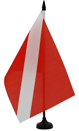AZ FLAG Drapeau de Table Pavillon de plongée sous-marine 21x14 cm | Usage intérieur Drapeau de bureau pavillon rouge finition cousue et bords renforcés polyester 100D