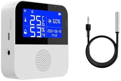WLLKIY Tuya-Sensor De Temperatura Y Humedad WiFi, Termómetro Externo, Sonda, Pantalla LCD, Higrómetro Interior, Aplicación Smart Life (Size : with 1-M Cable)