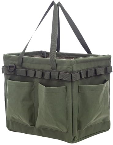 POYHKFD Sac Fourre-tout Utilitaire Pliable Extra Large, Sac à Outils D'extérieur, Sac Porte-outils en Tissu Oxford de Grande Capacité pour le Jardinage, Pique-nique, Voyage, Voiture,(Vert OD)