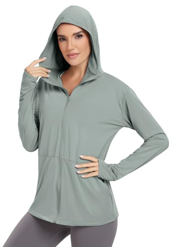 VUTRU Women's UPF 50+ Sun Protection Hoodie Jacket Lightweight Long Sleeve Sun Shirt for Women with Pocket Hiking Outdoor (Grey,M)