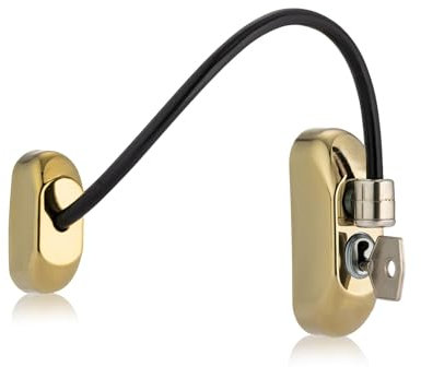 XFORT Viper Key Locking Cable Window Restrictor in Polished Brass, Durable Window Safety Lock for Child Safety and Window Security
