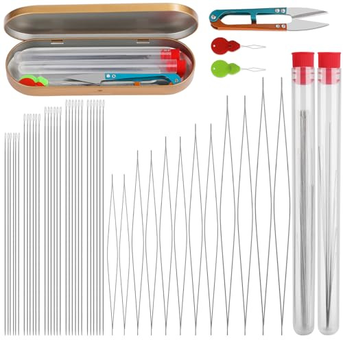 47 Stck Perlennadeln Set Perlennadeln für Rocailles Nadeln Perlen Nadel | 6 Größen Perlennadeln für Kleine Perlen 5 Größen Rocailles Nadeln Inklusive Schere für Diy die Schmuckherstellung