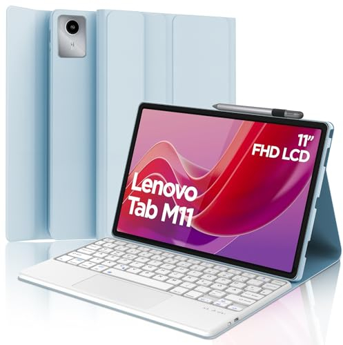 IVEOPPE Tastatur für Lenovo Tab M11 Con Touchpad, QWERTZ Deutsch Tastatur, Magnetische Bluetooth Abnehmbare Keyboard für Lenovo Tab M11 11 Zoll 2024 (TB330FU/TB330XU), Blau