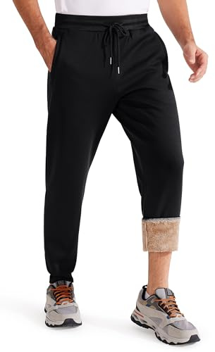 Libin Mens Fleece Joggers Winter Thermal Jogging Bottoms for Men UK Warm Sweatpants Plush Trousers Fleece Lined Pants Cotton Tracksuit Bottoms with Zip Pockets for Sport Running Black XXL