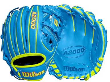 Wilson Otoño 2024 A2000 1786 Guante de béisbol de 11.5 pulgadas para jugador de cuadro (infielder), para lanzamiento de mano derecha, color azul cielo/amarillo óptico