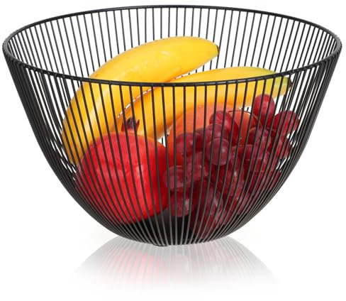 com-four® Black Metal Fruit Basket 24.5 cm - Fruit Bowl in an Open Grid Design - Decorative Bowl for Fruit, Flowers and Candles (Black 24.5cm)